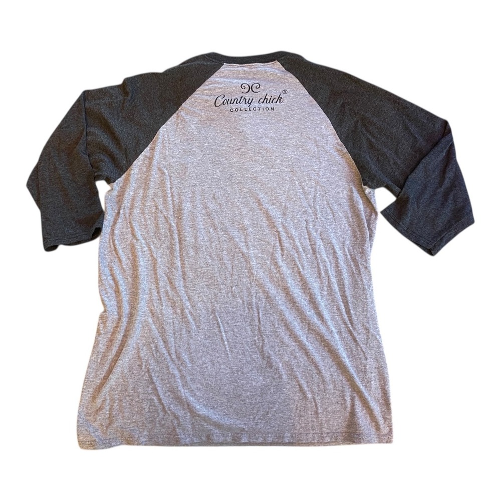 Country Chick Wife Mom Witch Raglan Shirt Womens Medium Gray Gold Broom Graphic - Picture 8 of 8